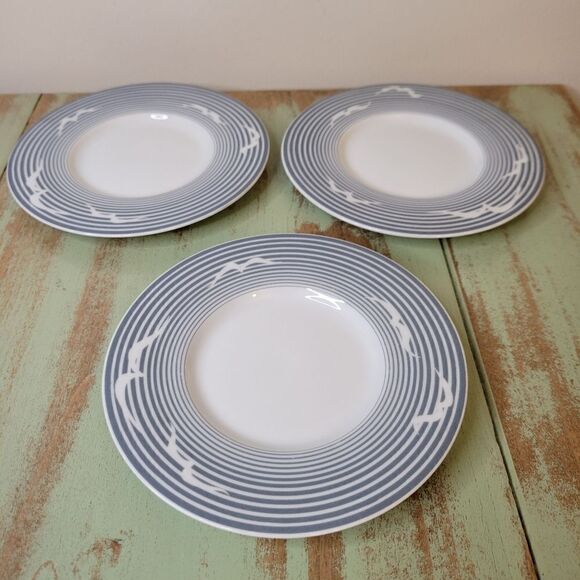 MCM Vintage SPAL Porcelain Portugal Striped Seagull Plates Set of 3 - Picture 2 of 8